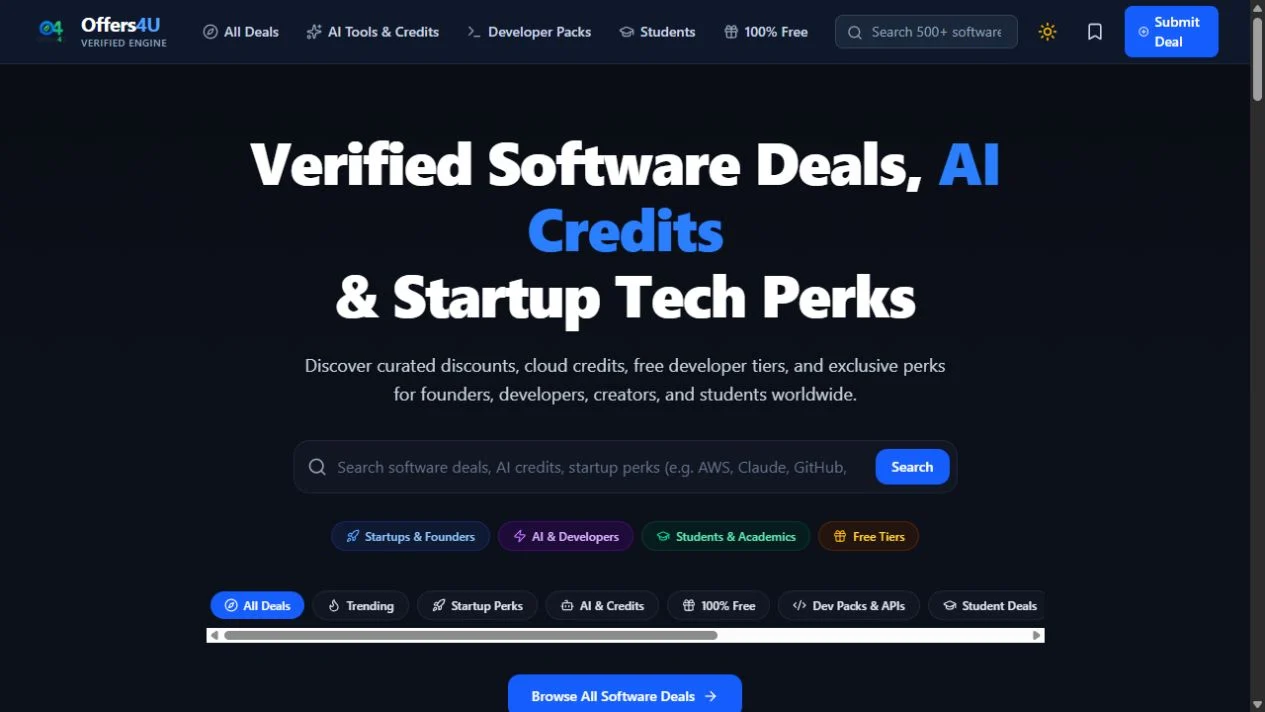 The Offers4U homepage and deal search